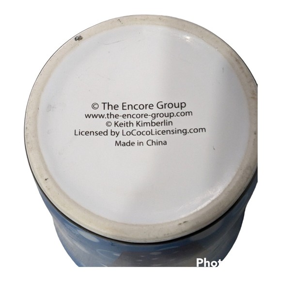 Vtg Keith Kimberlin Coffee Cup Mug Cat Kitty in Flower Pot Polka Dots Blue Black - Picture 5 of 5